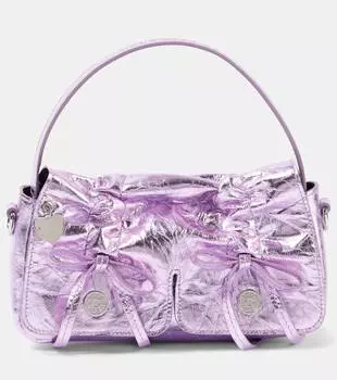 Сумка через плечо из металлической кожи с бантом Acne Studios, цвет lavender purple