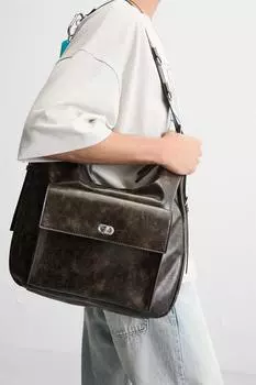 Сумка через плечо с цепочками ZARA, коричневый