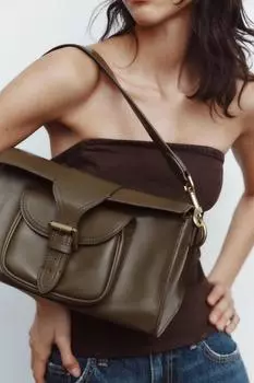 Сумка через плечо с пряжкой ZARA, зеленый