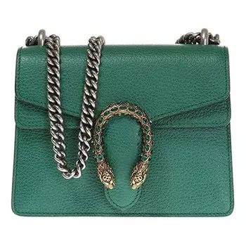Сумка dionysus tiger head leather chain shoulder messenger bag mini green classic Gucci, зеленый