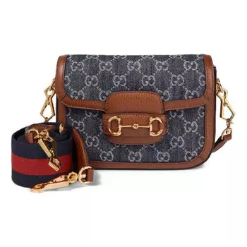 Сумка horsebit 1955 retro shoulder messenger bag 'grey blue brown' Gucci, синий