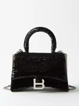 Сумка hourglass xs с пайетками Balenciaga, черный