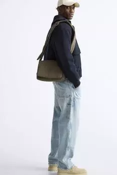Сумка из нейлона с клапаном ZARA, хаки зеленый