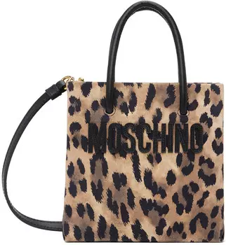 Сумка из замши с бежево-черным леопардовым принтом Moschino