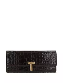 Сумка-клатч TOM FORD из кожи с тиснением под крокодила, коричневый