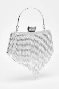 Сумка-коробка с бахромой из серебристых страз QUIZ Clothing