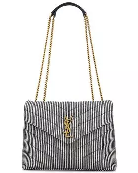 Сумка кросс-боди Saint Laurent Small Loulou Chain, цвет Deep Marine & Cream Soft