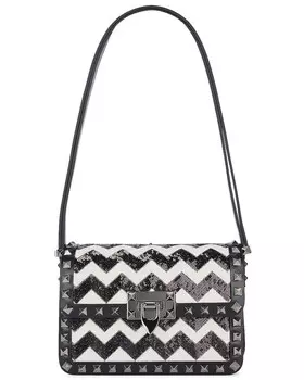 Сумка кросс-боди Valentino Garavani Small Sequin Chevron Shoulder, цвет Jet, Milk, & Nero