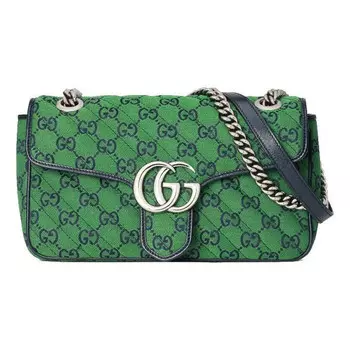 Сумка leather gg marmont multicolor logo single-shoulder bag small green/blue Gucci, зеленый