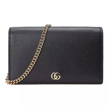 Сумка marmont leather mini chain bag 'black gold' Gucci, черный