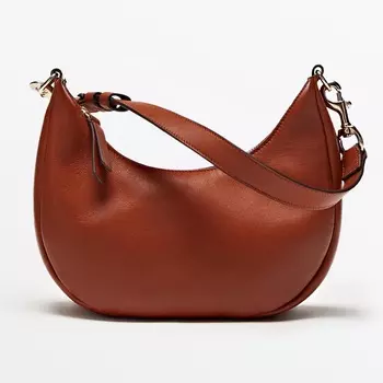 Сумка Massimo Dutti Nappa Leather Half-moon Bag, коричневый