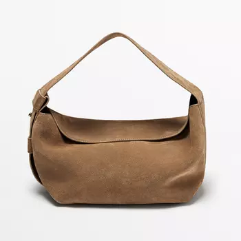 Сумка Massimo Dutti Split Suede Leather Shoulder, светло-коричневый