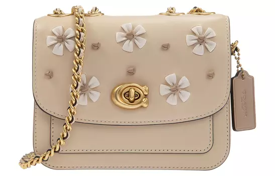 Сумка-мессенджер Madison Leather Small Square Bag, цвет молочный чай, женская, мини COACH
