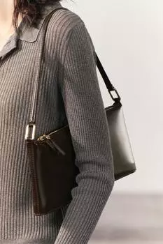 Сумка на молнии ZARA, коричневый