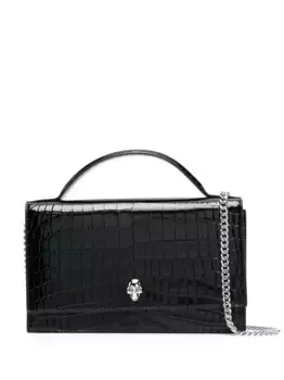 Сумка на плечо с тиснением под кожу крокодила Alexander McQueen, черный