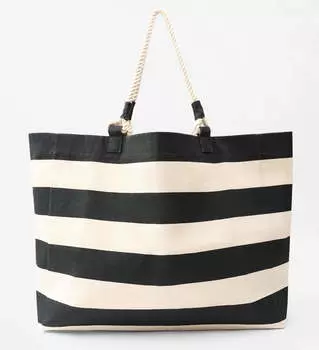 Сумка пляжная Zara Striped Canvas, черный/белый
