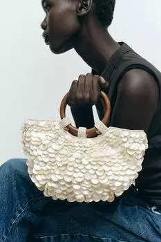 Сумка с перламутровой аппликацией ZARA, цвет Pearl grey