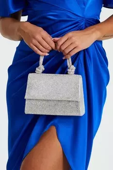 Сумка с ручкой сверху Silver Diamante QUIZ Clothing