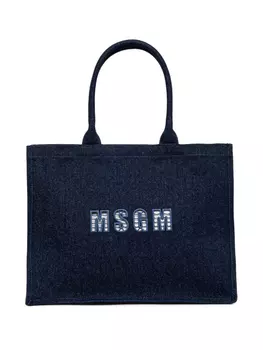 Сумка-шоппер с аппликацией логотипа MSGM, синий