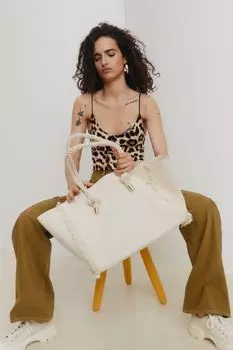 Сумка-шоппер с бахромой H&amp;M, сливочный