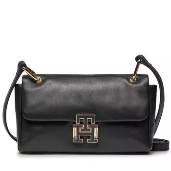 Сумка Tommy Hilfiger PushlockLeather Flap, черный