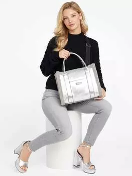 Сумка-тоут Biscoe с отделкой из овчины металлизированного цвета Guess Factory, цвет Metallic Silver