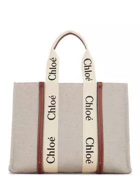 Сумка-тоут Chloe Large Woody, цвет White & Brown