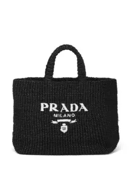 Сумка-тоут из рафии Prada, черный