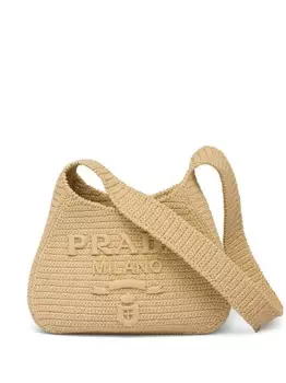 Сумка-тоут из рафии Prada, нейтральный цвет