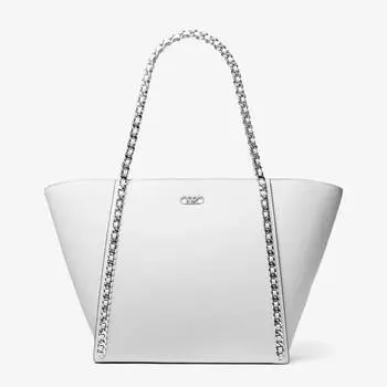 Сумка-тоут Michael Michael Kors Westley Large Pebbled Leather Chain-Link, белый