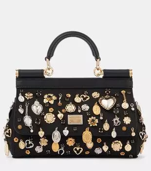 Сумка-тоут Sicily Small из кожи с декором Dolce&Gabbana, цвет nero/multicolor