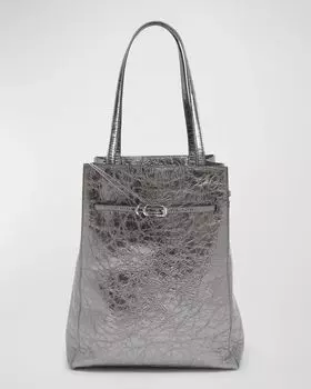 Сумка-тоут Voyou среднего размера North-South из металлизированной кожи Givenchy, цвет Silvery Grey