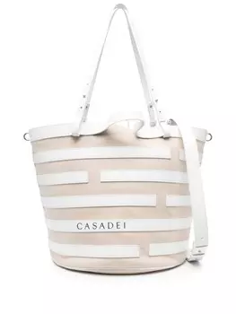 Сумка-тоут в полоску Casadei, нейтральный цвет
