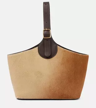 Сумка-ведро из телячьей кожи с бахромой Loro Piana, Caramel-Honey-Dark C