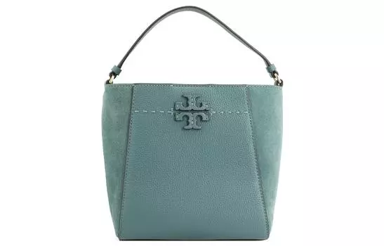 Сумка-ведро McGraw Litchi Grain Leather, сумка-мессенджер, сумка через плечо, маленькая женская, Aurora Blue TORY BURCH