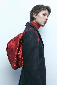 Сумка-ведро с пайетками ZARA, красный
