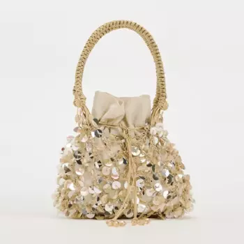 Сумка Zara Beaded Mini Bucket, золотой