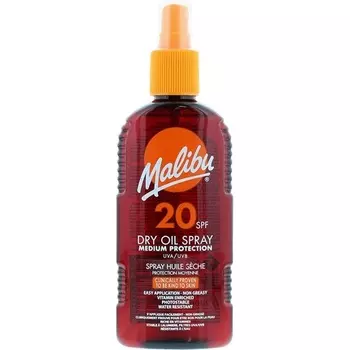 Sun Spf 20 Нежирное сухое масло-спрей для загара с высокой защитой, водостойкий, 200 мл, Malibu