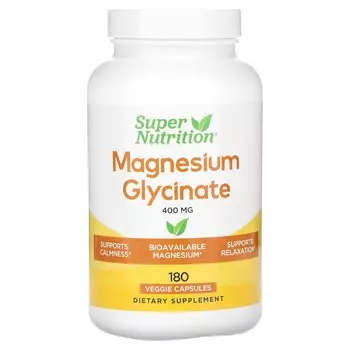 Super Nutrition Глицинат магния 400 мг 180 растительных капсул (133 мг на капсулу)