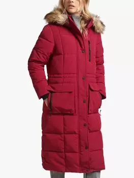 Superdry Original & Vintage Everest Длинная парка из искусственного меха, красный