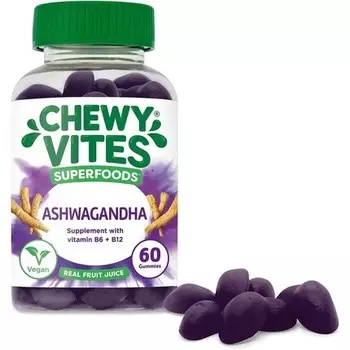 Суперпродукты для взрослых, жевательные витамины Ashwagandha, 60 штук, 250 мг, для веганов, Chewy Vites