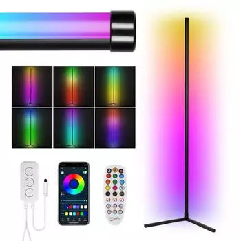 SWANEW 7W Светодиодный торшер Светодиодный красочный торшер RGB с регулируемой яркостью Угловой светильник Цветная колонна, черный