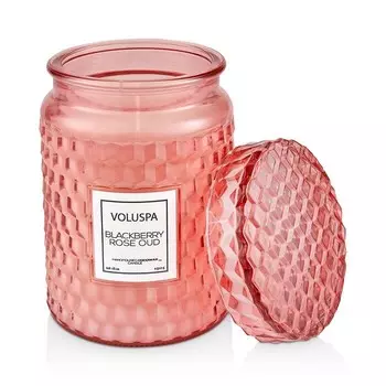 Свеча Voluspa Blackberry Rose & Oud в большой банке, 18 унций, розовый