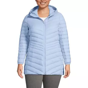 Сверхлегкая компактная пуховая куртка Lands' End Hood больших размеров, цвет Light Cornflower