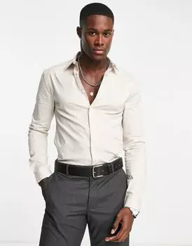 Светлая каменная рубашка скинни ASOS DESIGN