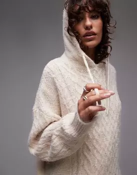 Светло-бежевый пушистый вязаный худи Topshop