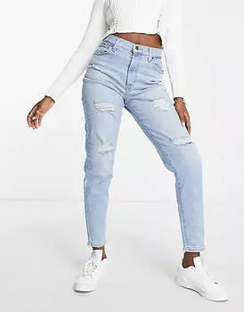 Светло-голубые потертые джинсы для мамы с завышенной талией Levi's