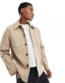 Светло-коричневая шерстяная куртка ASOS DESIGN