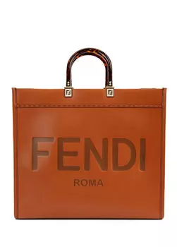 Светло-коричневая женская кожаная сумка с логотипом Fendi