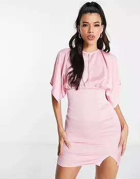 Светло-розовое атласное платье мини с рукавами-ангелками ASOS DESIGN